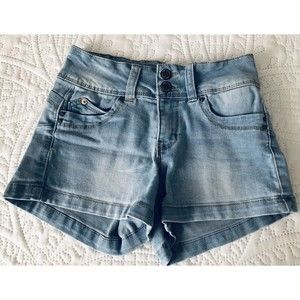 YMI Sz 1 Junior's Blue Medium Wash Wanna Betta Butt Denim Short Shorts